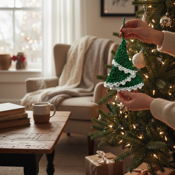 Hand Crafted Green and White Holiday Ornament - Picture 8 of 12